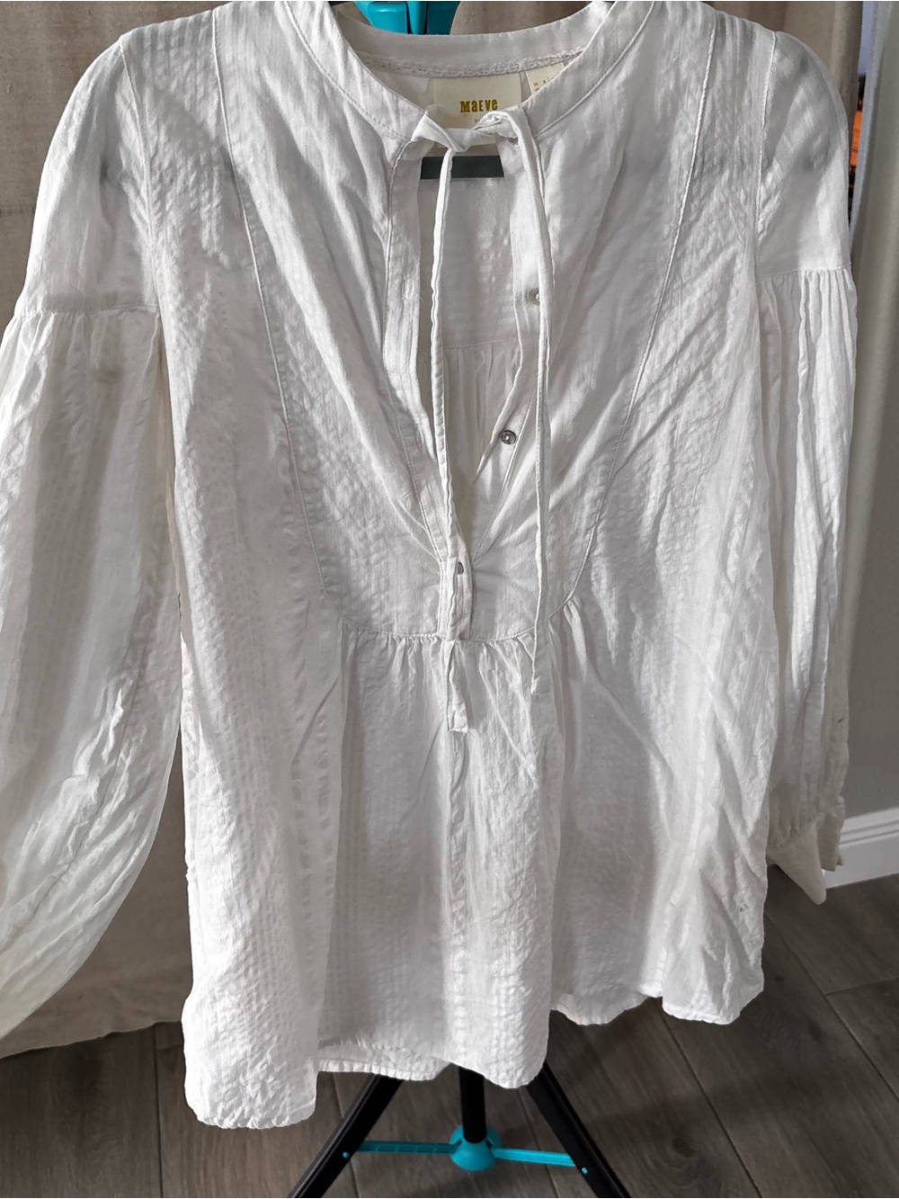 Anthropologie White Long-Sleeve Peasant Tunic Blouse
